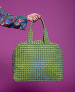 Organic Printed Cotton Weekend Bag - Ziggy Green (Lining Bloom Orange)