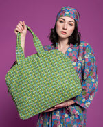 Organic Printed Cotton Weekend Bag - Margate Green (Lining Ziggy Green)