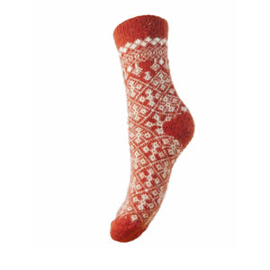 Brick Red Patterned Wool Blend Socks