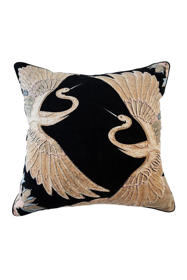 Crane Square Cushion and Velvet Cover - Black