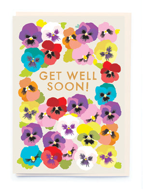 Get Well Soon Pansies Foil Message Card