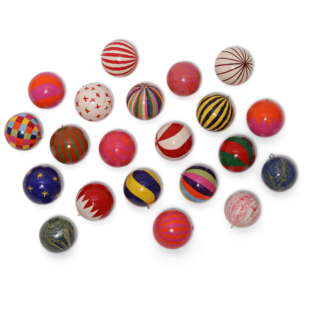 Stripe Papier-Mâché Bauble 7cm, Green and Red