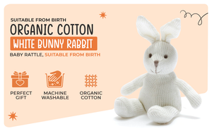 Knitted Organic Cotton White Bunny Baby Rattle