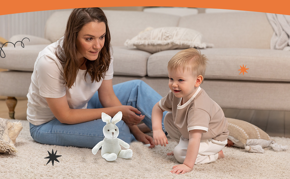 Knitted Organic Cotton White Bunny Baby Rattle