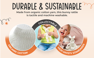 Knitted Organic Cotton White Bunny Baby Rattle
