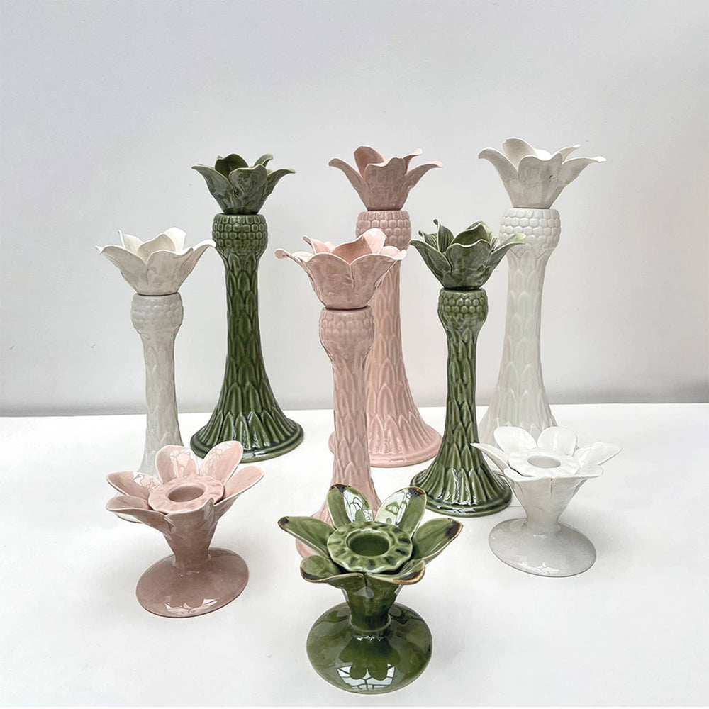 Palm Tree Ceramic Candle Holder - Green