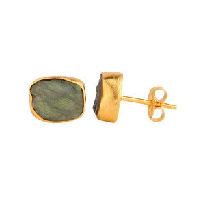 ADELA Raw Labradorite Earrings - Cast Bronze Gold Plated