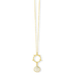 Allegra Gold Necklace - Short Moonstone Pendant Necklace with Sunburst Ring Charm