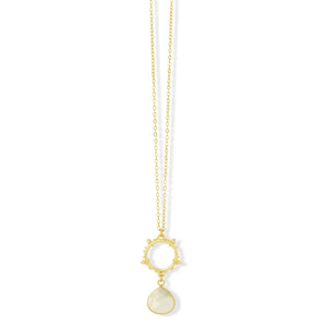 Allegra Gold Necklace - Short Moonstone Pendant Necklace with Sunburst Ring Charm