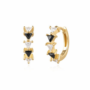 Gold Black/White Triangular Cubic Zirconia Huggie Earrings - Sunshine Chaser