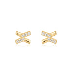 Cross Cubic Zirconia Stud Earrings in Gold