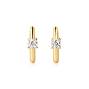 Gold Solitaire Cubic Zirconia Mini Huggies