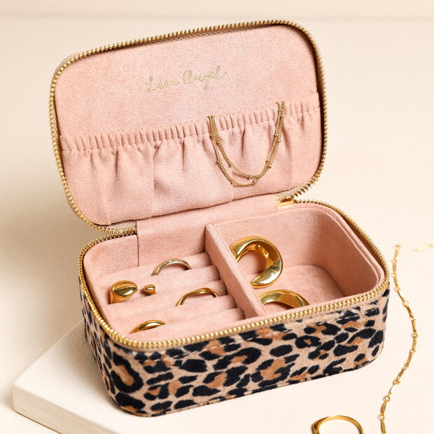 Leopard Print Velvet Rectangular Travel Jewellery Case