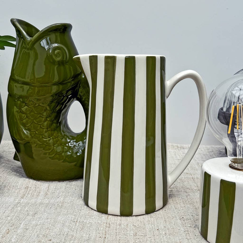 Large Striped Pitcher Jug - Khaki