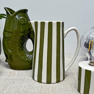 Large Striped Pitcher Jug - Khaki