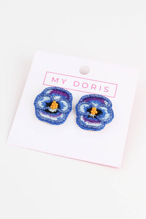 Blue Pansy Beaded Studs