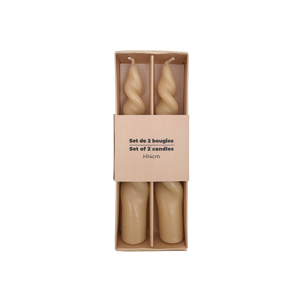 Set of 2 Twisted Beige Candles