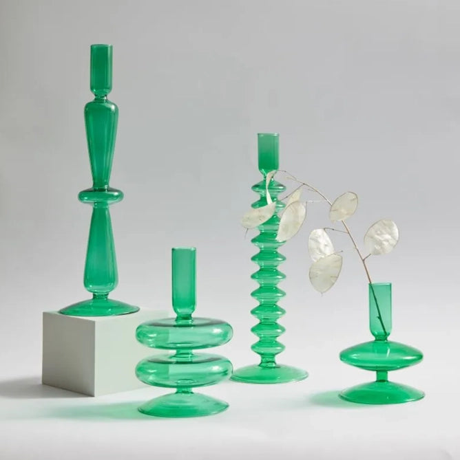 Glass Candlestick - Green