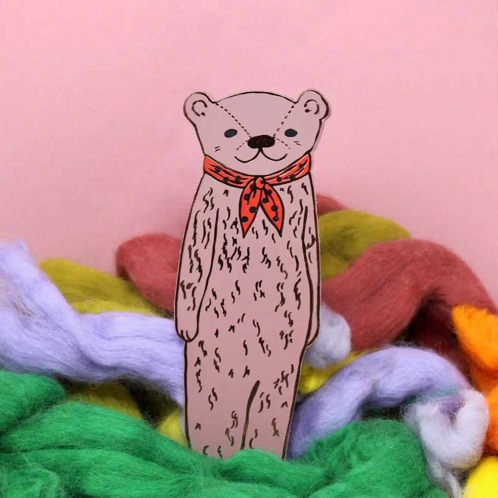 Embossed Leather Bookmark - Bear, Pink