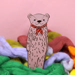 Embossed Leather Bookmark - Bear, Pink