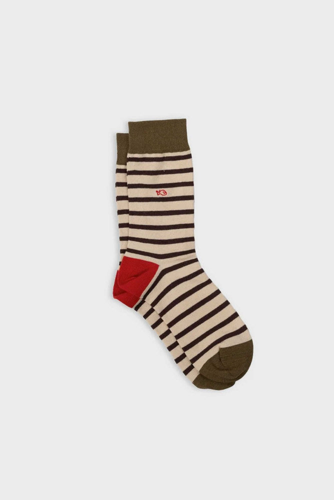 Men's Combed Cotton Wide Stripe Socks - Beige / Brown