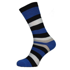 Men's Blue, Black and White Wide Striped Bamboo Socks