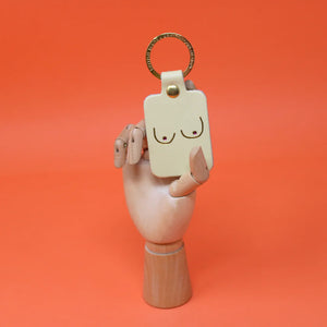 Cream Embossed Leather Boobie Key Ring