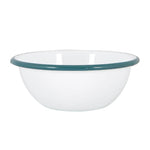 White Enamel Bowl - 16cm - Green Rim