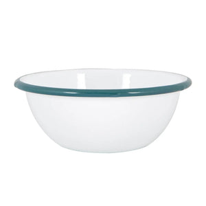 White Enamel Bowl - 16cm - Green Rim