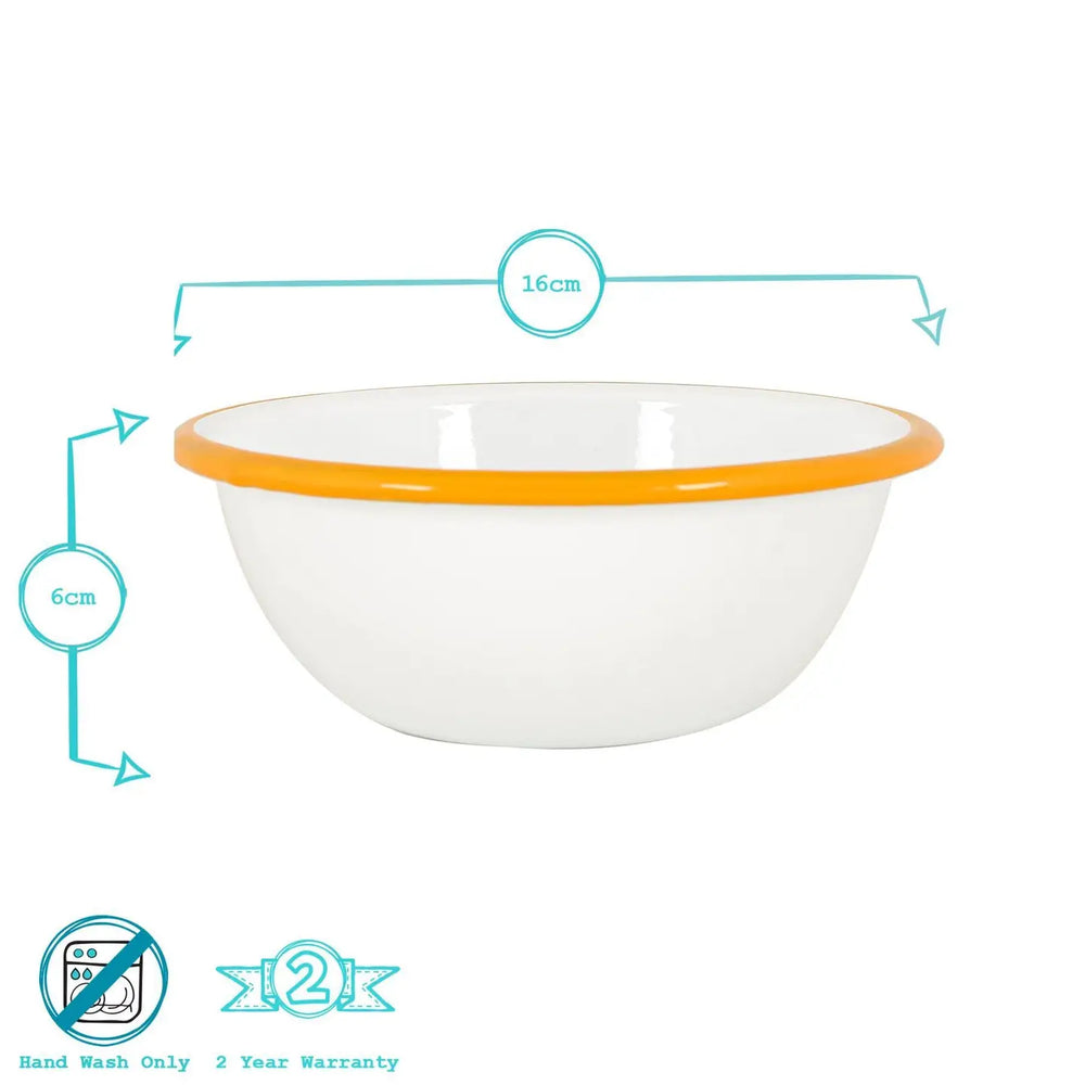 White Enamel Bowl - 16cm - Mustard Rim