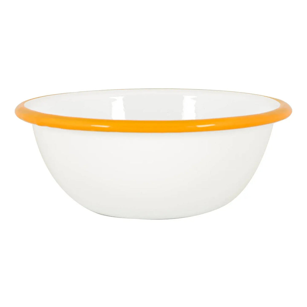 White Enamel Bowl - 16cm - Mustard Rim