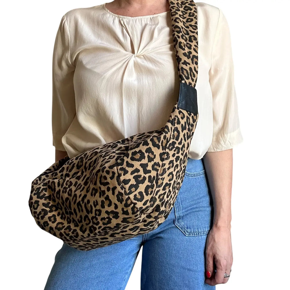Brixton Crossbody Sling Bag - Sand Leopard Print Large