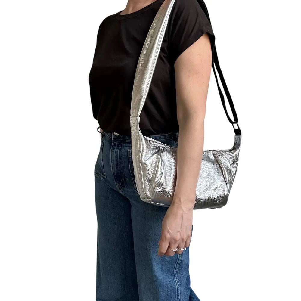 Brixton Crossbody Sling Bag - Silver Leather Small
