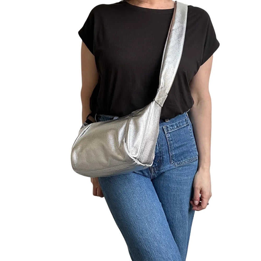Brixton Crossbody Sling Bag - Silver Leather Small