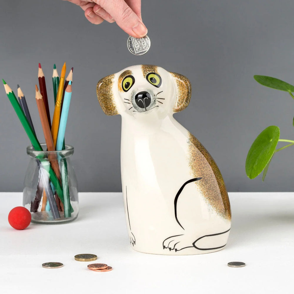 Hannah Turner Hand-Made Ceramic 'Barklife' Dog Money Box - Brown