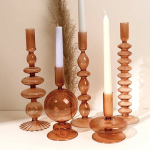 Glass Candlestick - Brown