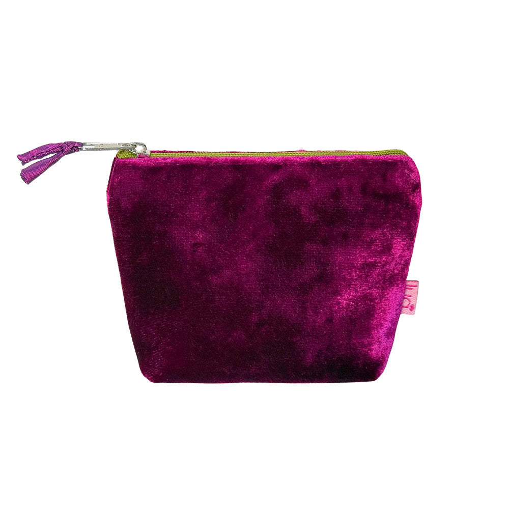 Silk Velvet Purse With Contrast Zip and Beaded Zip-Pull