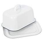 White Enamel Butter Dish - Navy Rim