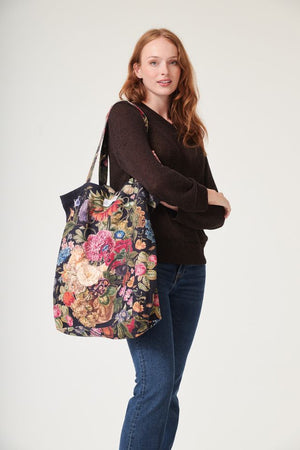 Primula Large Velvet Tote Bag - Black