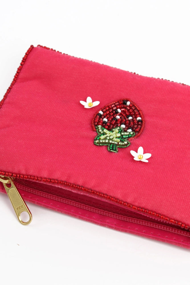 Strawberry Pink Velvet Beaded Purse/Pouch