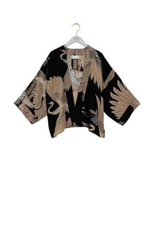 Crane Kimono in Black Crepe