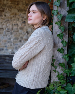 Agnes Pure Lambswool Aran Cardigan - Linen