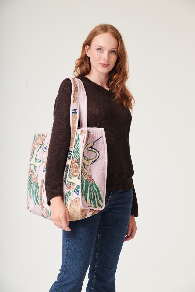 Crane Large Velvet Tote Bag - Plaster Pink