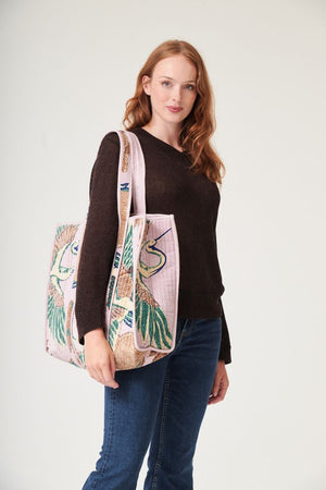 Crane Large Velvet Tote Bag - Plaster Pink