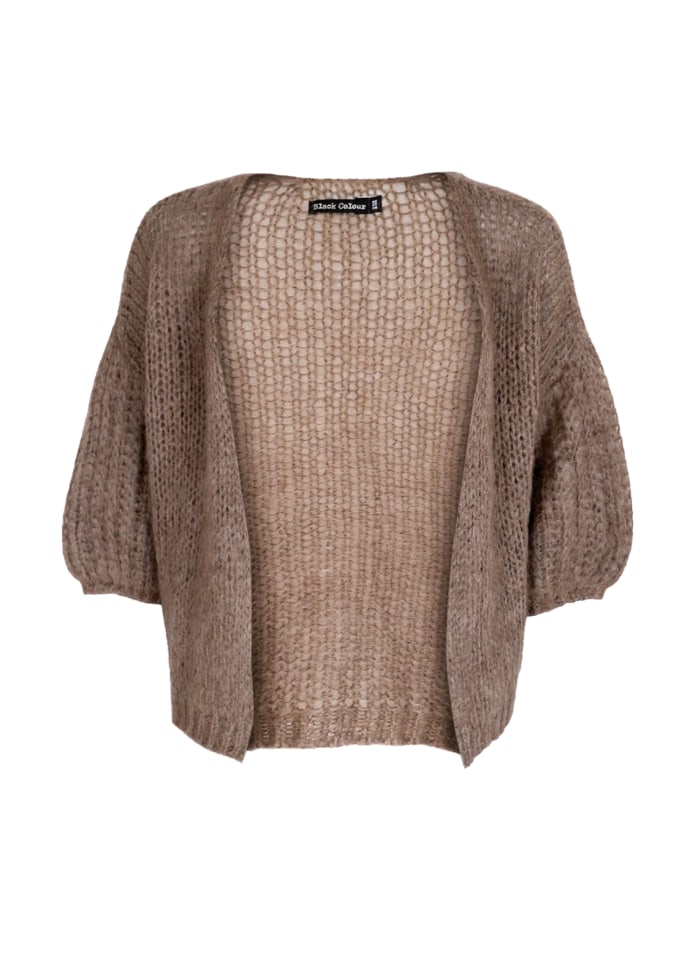 Casey Knitted Puff Sleeve Cardigan - Taupe