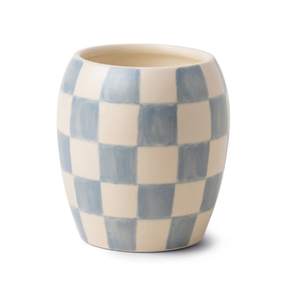 Paddywax Checkmate Porcelain Candle - Light Blue - Cotton & Teak