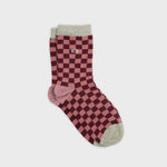 Women's Combed Cotton Checked Socks - Burgundy and Pink