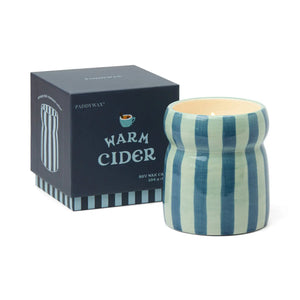 Paddywax Cabana 6.5oz/184g Blue/Navy Striped Ceramic Candle - Warm Cider