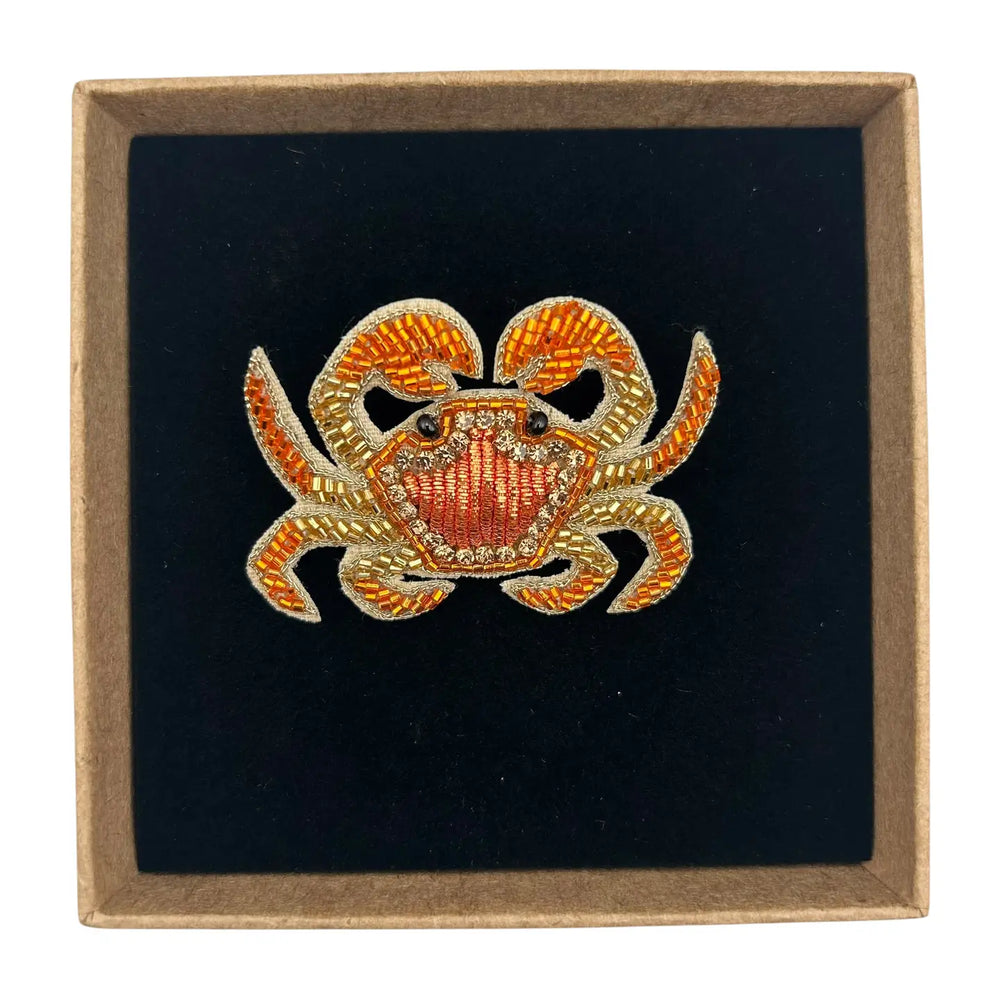 Crab Embroidered Pin Brooch