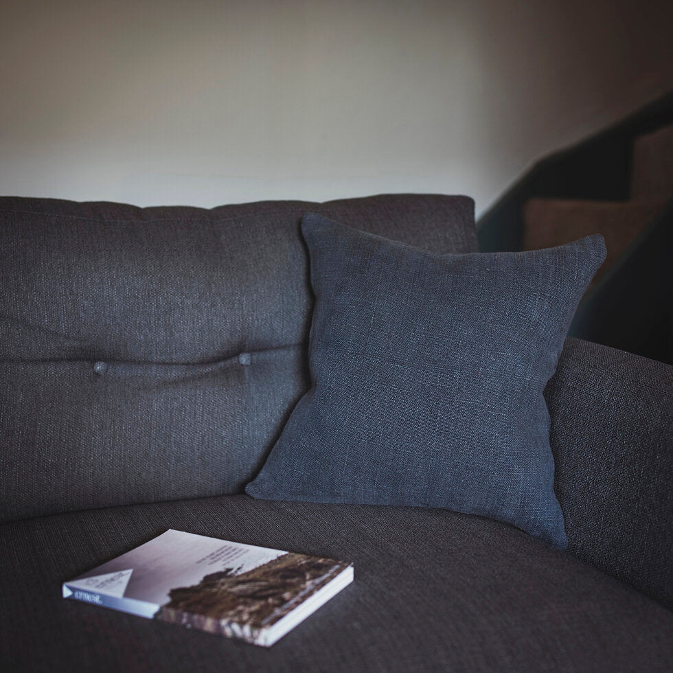 Jute Cushion Cover With Feather Pad - Dark Grey